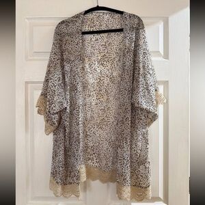 Maurices Leopard Print Kimono with Lace Trim